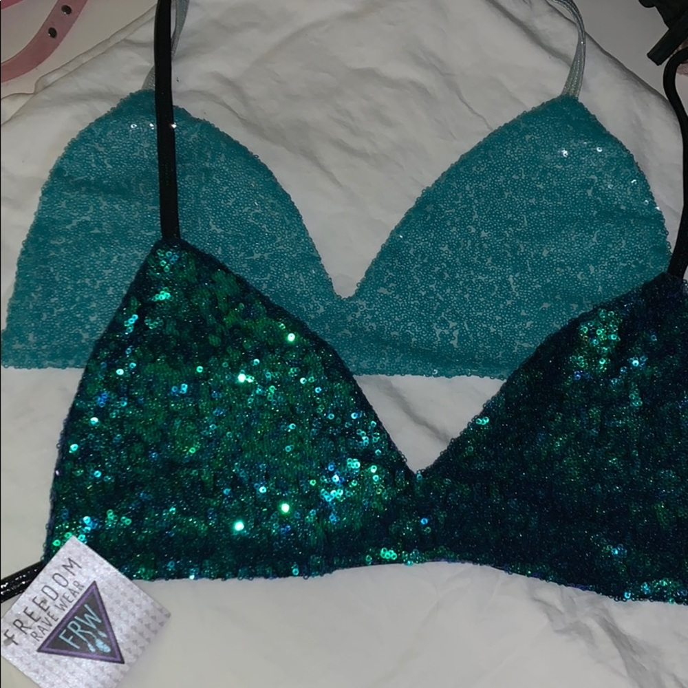 Freedom Rave wear triangle rave sequin string tops